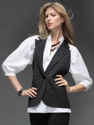Collection Single Button Vest            - Black