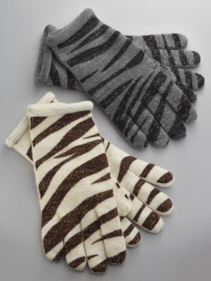 Metallic Zebra Knit Gloves