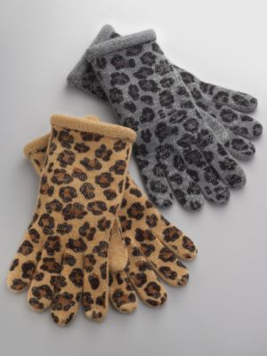 Metallic Leopard Knit Gloves