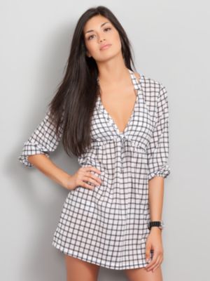 NY Swim Caftan Swim Cover Up - Check Print