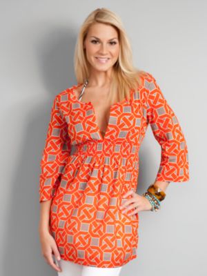 City Style Link Print Smocked Cover-Up