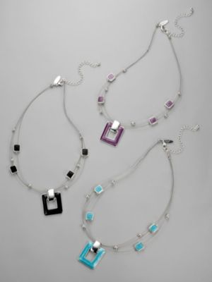 City Style Triple Wire Square Pendant Necklace