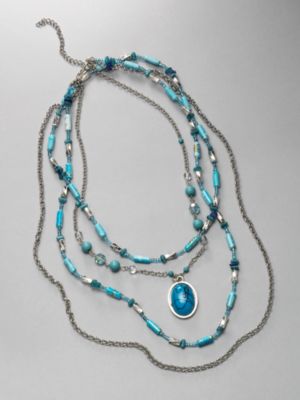 City Style Triple Strand Stone Pendant Necklace