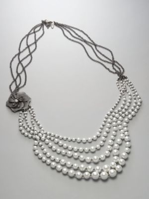 Multi-Strand Faux Pearl Necklace with Flower