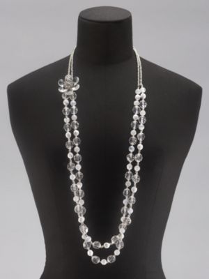 White Bead and Lucite Flower Necklace