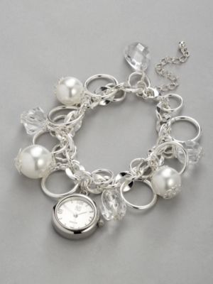 City Style Faux Pearl &amp; Crystal Bracelet Watch
