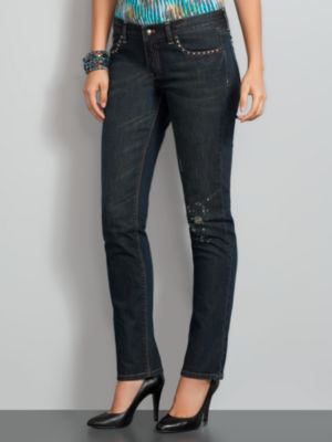Studded Skinny Jeans, Eclipse Destroyed Wash