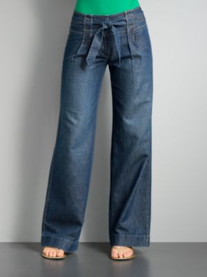 Fashion Denim Wide Leg Jeans - Self Tie (available in Sizes: 2, 4, 6, 8, 10, 12, 14, 18)