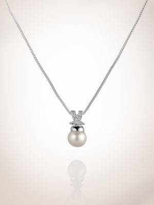 City Bright Collection - Pave X Pearl Pendant Necklace