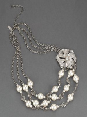 City Bright Triple-Strand Faux-Pearl Flower Necklace