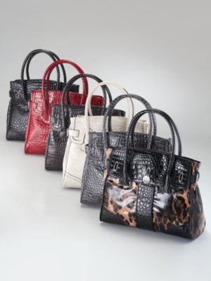 Croc-Embossed Padlock Satchel