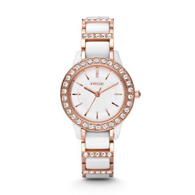 Fossil Jesse Ceramic Watch White With Rose | Devcube