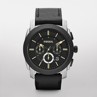 Fossil Machine Leather Watch Black | Quadeo